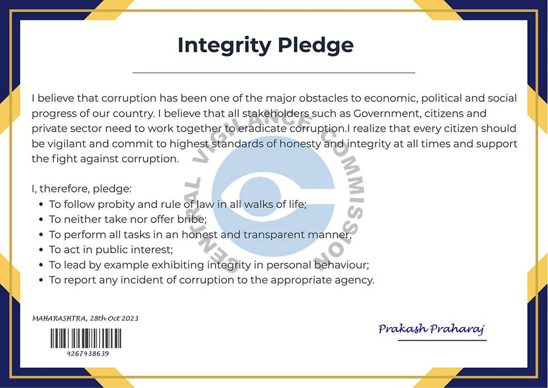 Integrity Pledge Certificate